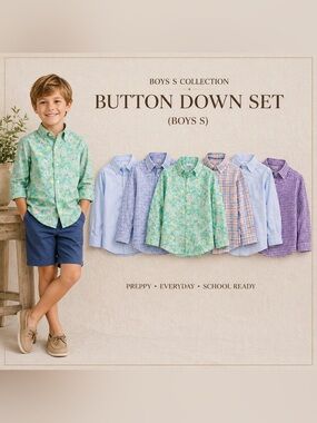 Boys Button Down Bundle 7pc | Cat & Jack Dress Shirts | Preppy Plaid + Solid